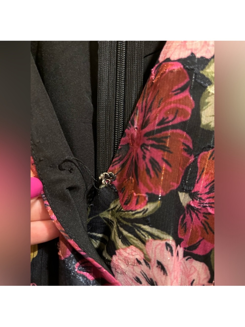 Adelyn Rae Black Floral Tiered V-Neck Maxi Dress with Pink and Yellow Blooms - Picture 5 of 6